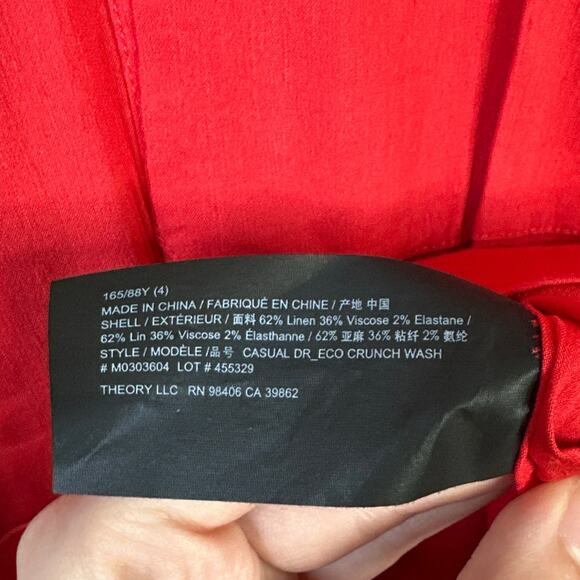 THEORY Casual Dress Eco Crunch Wash Shirt Poppy Red Size 4 Linen Blend - Picture 7 of 7